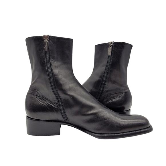 Sergio Rossi Black Leather Square Toe Ankle Boots - Size  39 - US 7.5 - Picture 2 of 9